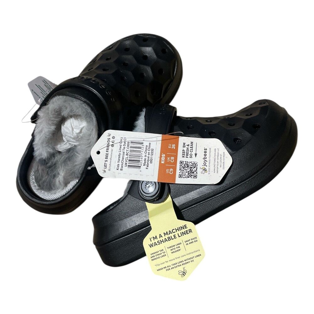 Joybees Kids Varsity Lined Clogs - Black/Charcoal C9‎